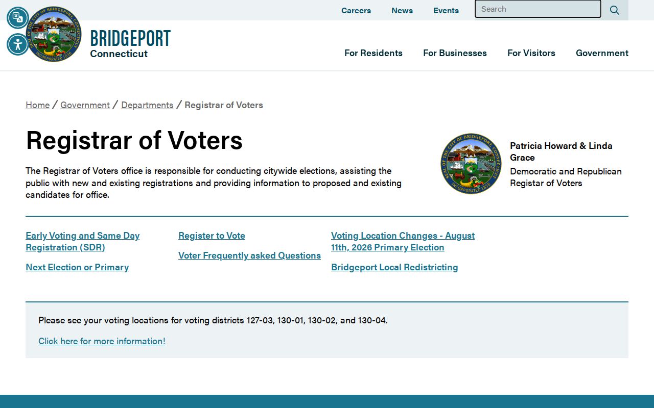 Bridgeport residents directory voter registration office