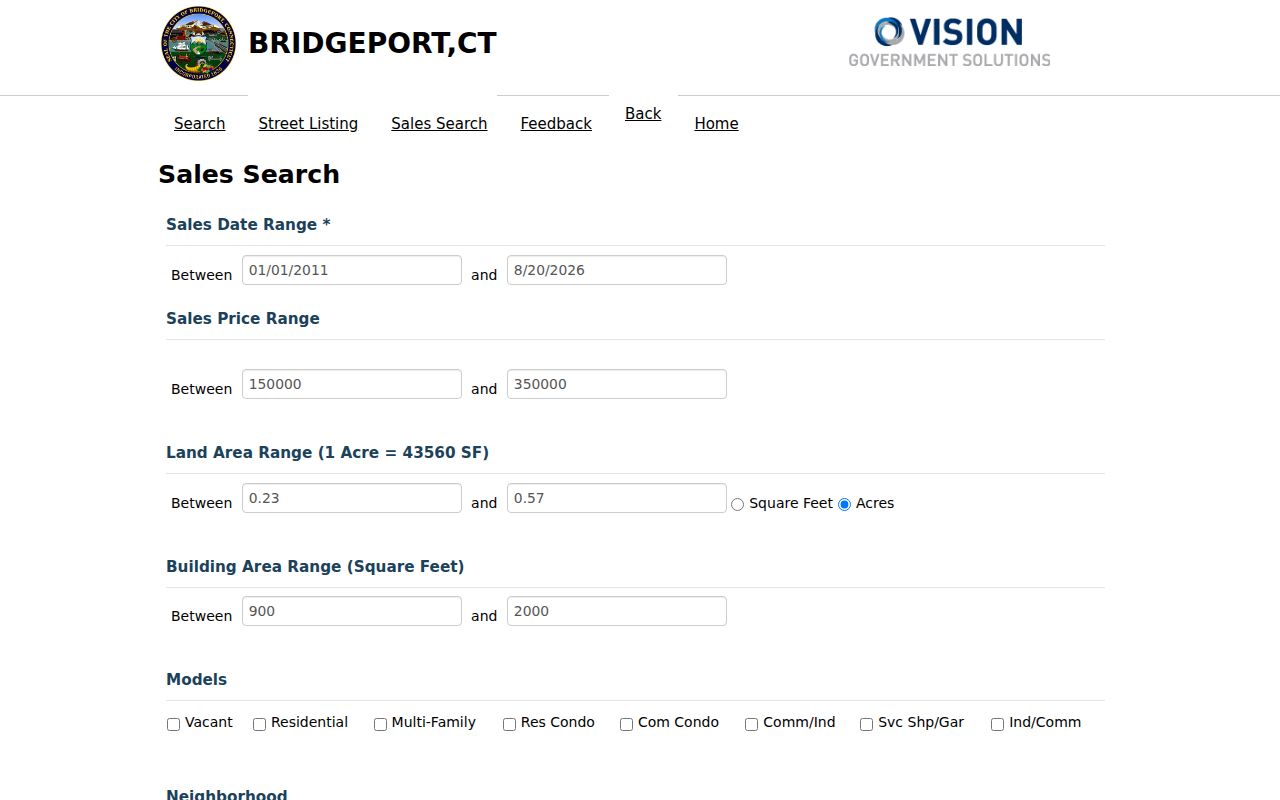 Bridgeport ZIP code directory Vision sales search